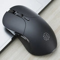 Black wireless voice mouse with six buttons showing compact dimensions of 123mm x 35mm x 65.5mm