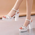 Women's black and white PU wedge heel sandals on a plain background, showing the front and side profile.