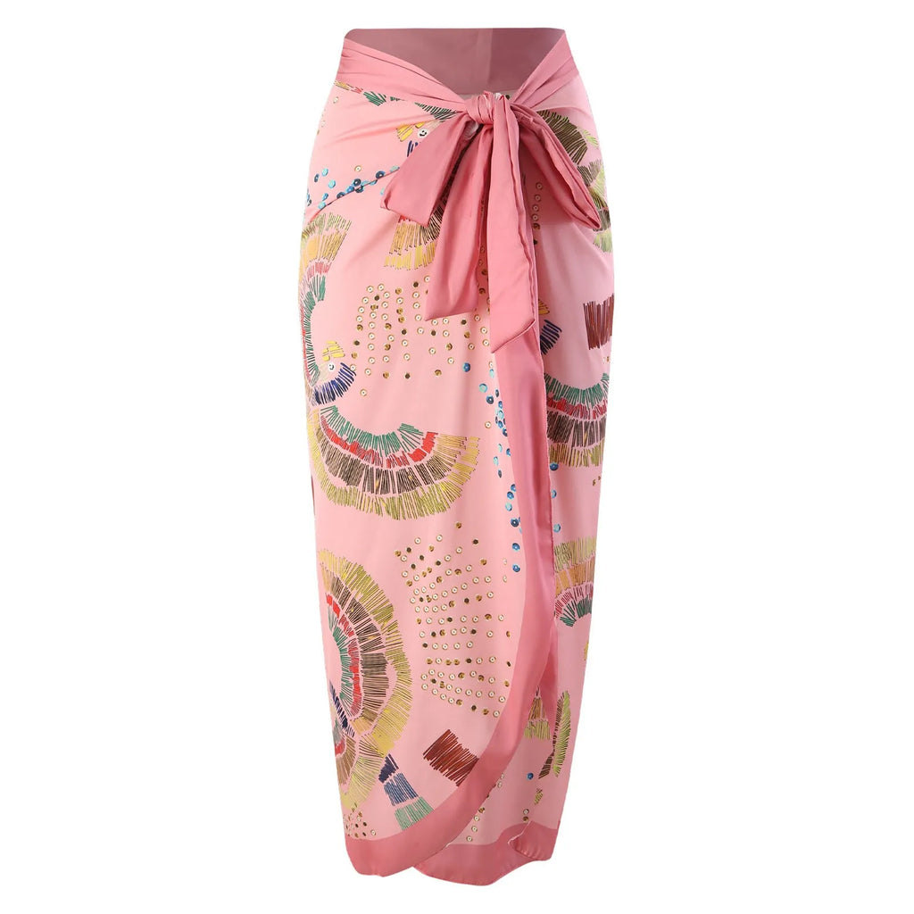 French retro one-piece swimsuit with matching gauze skirt in blue or pink colour options