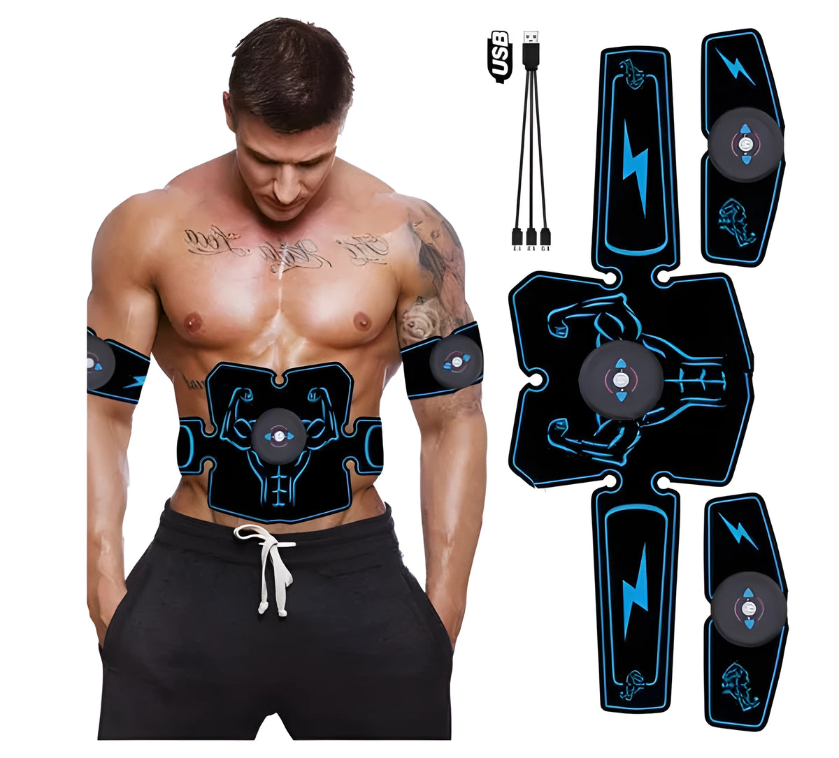 Rechargeable EMS abdominal muscle stimulator with ultra-thin wearable belt for home gym toning