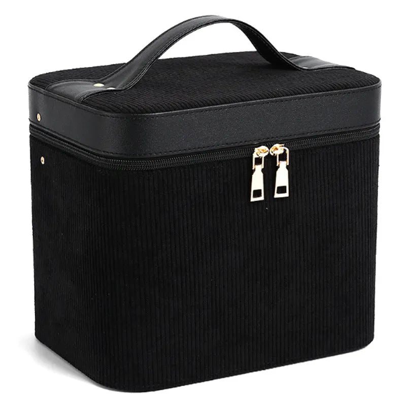 Soft corduroy cosmetic storage box in a choice of colours