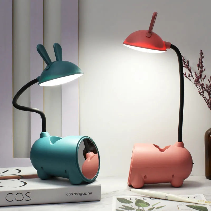 Cartoon-style desk lamp with integrated pen container in modern simple design