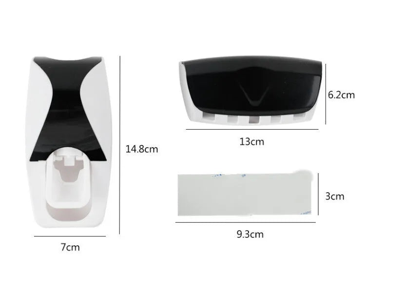 White adhesive plastic toothbrush holder set mounted on a smooth bathroom wall