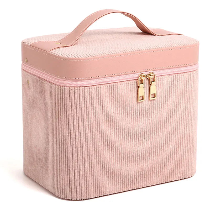 Soft corduroy cosmetic storage box in a choice of colours