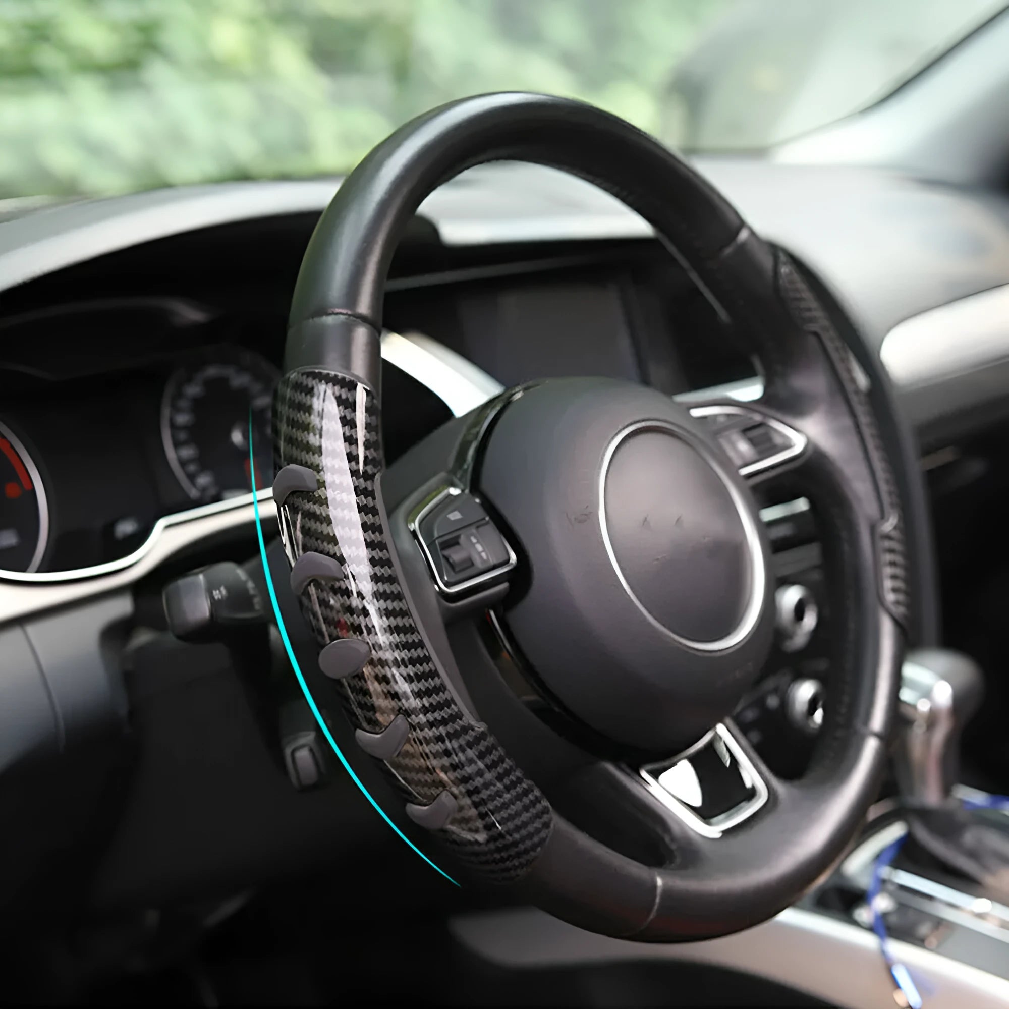 Carbon fibre black steering wheel anti-slip sleeve for 38cm diameter wheels