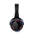 Black silent disco wireless headphones with a 3.5mm plug and long cable.