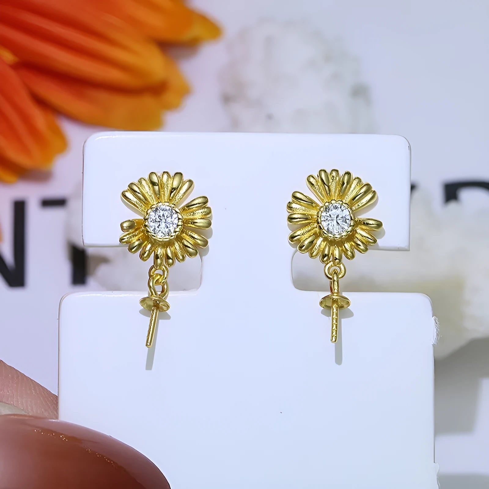 Baroque floral S925 sterling silver drop earrings with an open ring holder frame on the eardrop.
