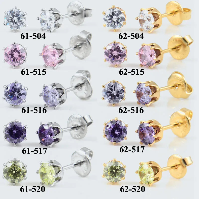 Disposable ear piercing gun with gold lavender zircon crown stud earring made from 316L stainless steel