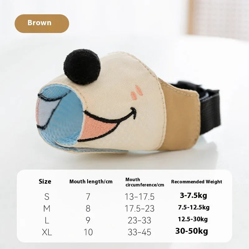 A canvas dog muzzle in Ollie Brown Bear colour, showing the basket design and adjustable head strap.