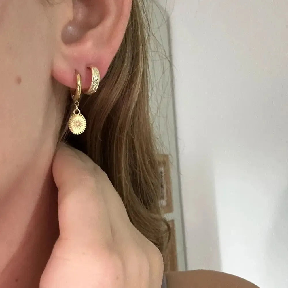 A pair of stainless steel geometric ellipse earrings in colour XY-EH005 on a white background.