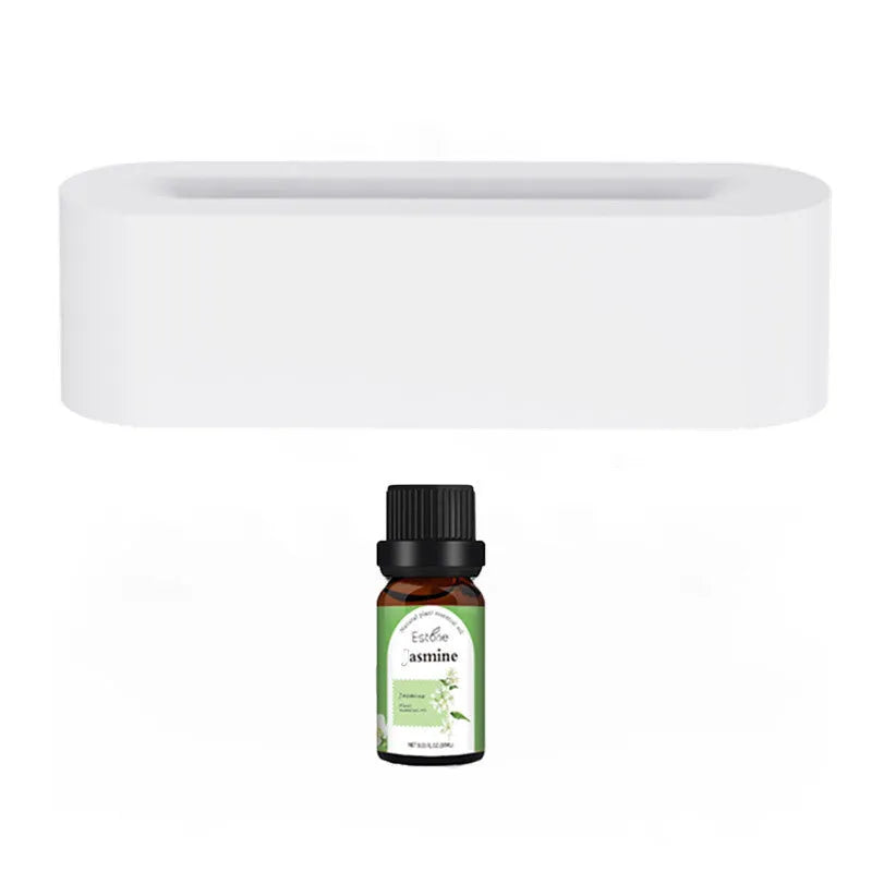 White square DQ709 flame aroma diffuser humidifier with glowing orange flame effect and water mist.