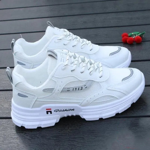 Women's dad shoes summer breathable mesh thin board shoes in white with super high heel over 8cm and rubber sole