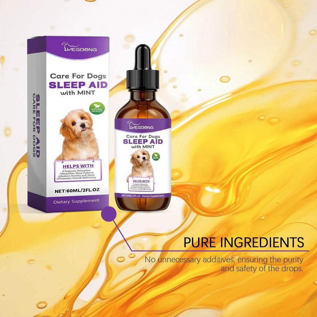 60ml dog sleep drops bottle with natural mint extract formula for nighttime canine calm