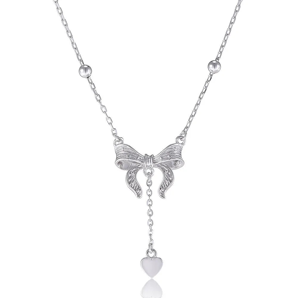 S925 pure silver butterfly heart clavicle chain necklace with adjustable 40-45cm length