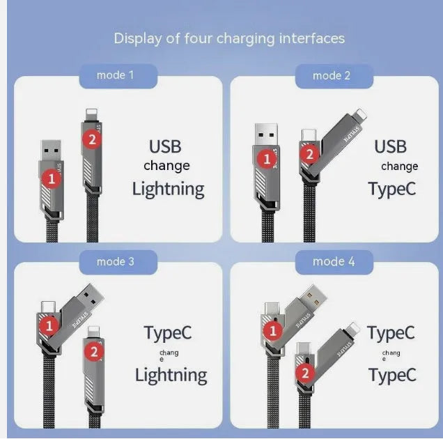 C71L 240W four-in-one fast charge data cable in Tungsten Black with zinc alloy connector and braided nylon cable