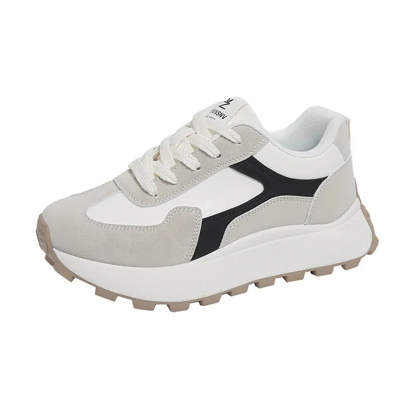 Women's low-top solid colour sports shoes with flat heel and lace-up front in Card Black, Khaki Red, and White Grey.
