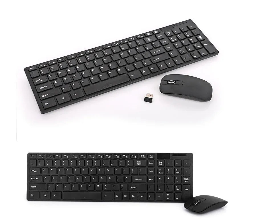 HK-06 wireless keyboard and mouse set in black or white with 2.4GHz USB receiver, 10m range and optical 1200 DPI mouse