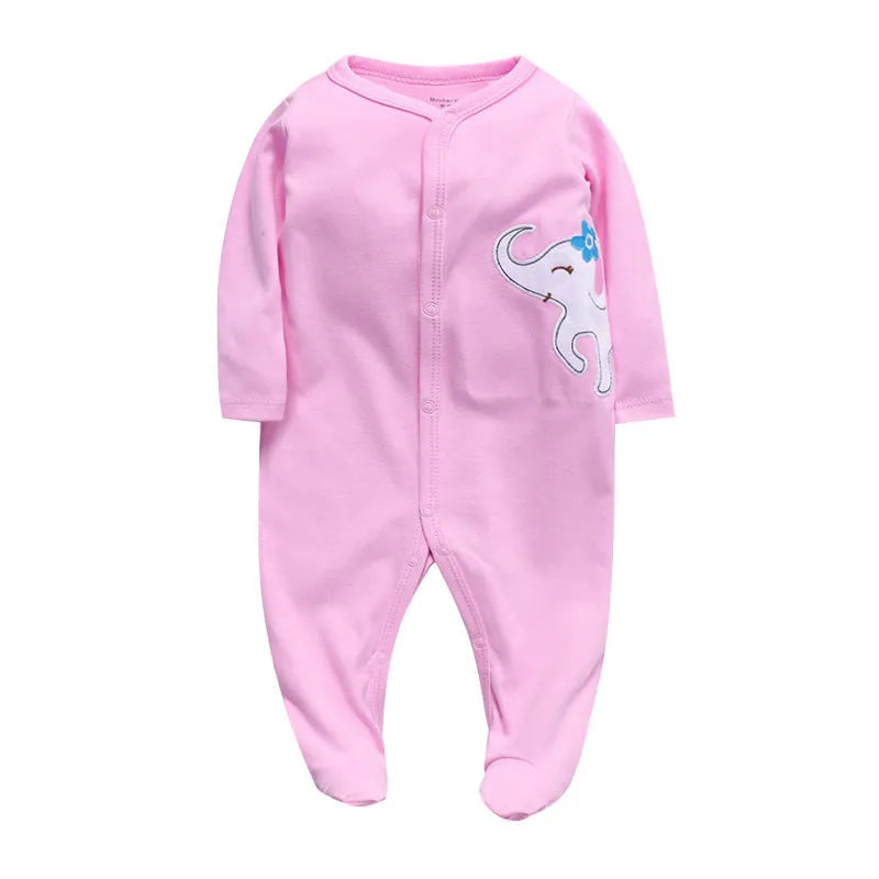 Cotton baby one-piece clothes in dinosaur print for infants.