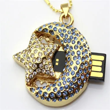 Jewelry Xingyue silver metal USB flash drive with USB connector exposed.