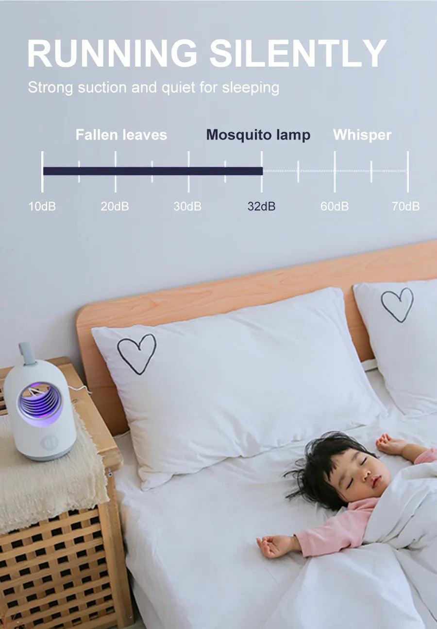 White and blue indoor mosquito killer lamp with UV light and silicone carrying handle