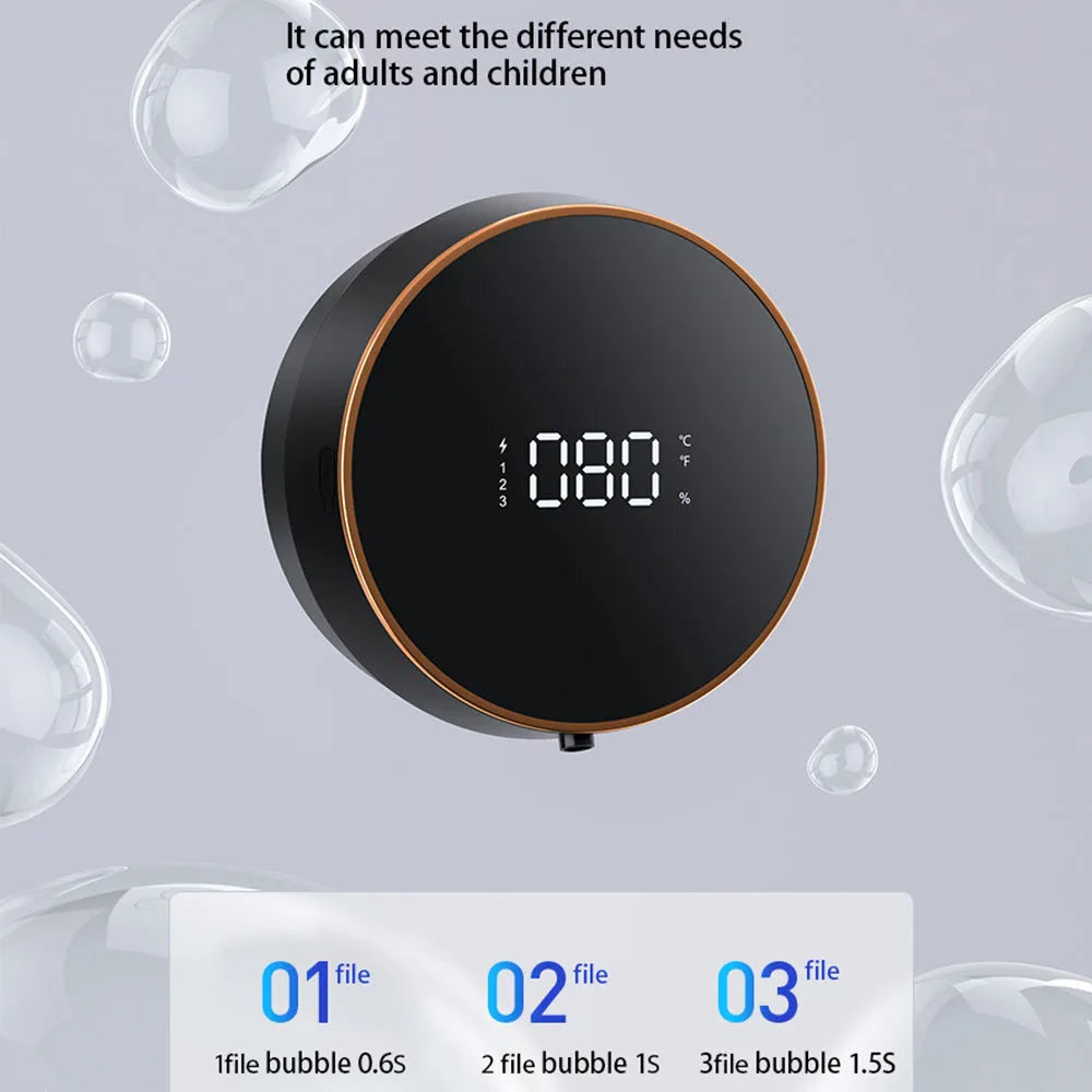 Black automatic wall-mounted foam soap dispenser with USB charging port