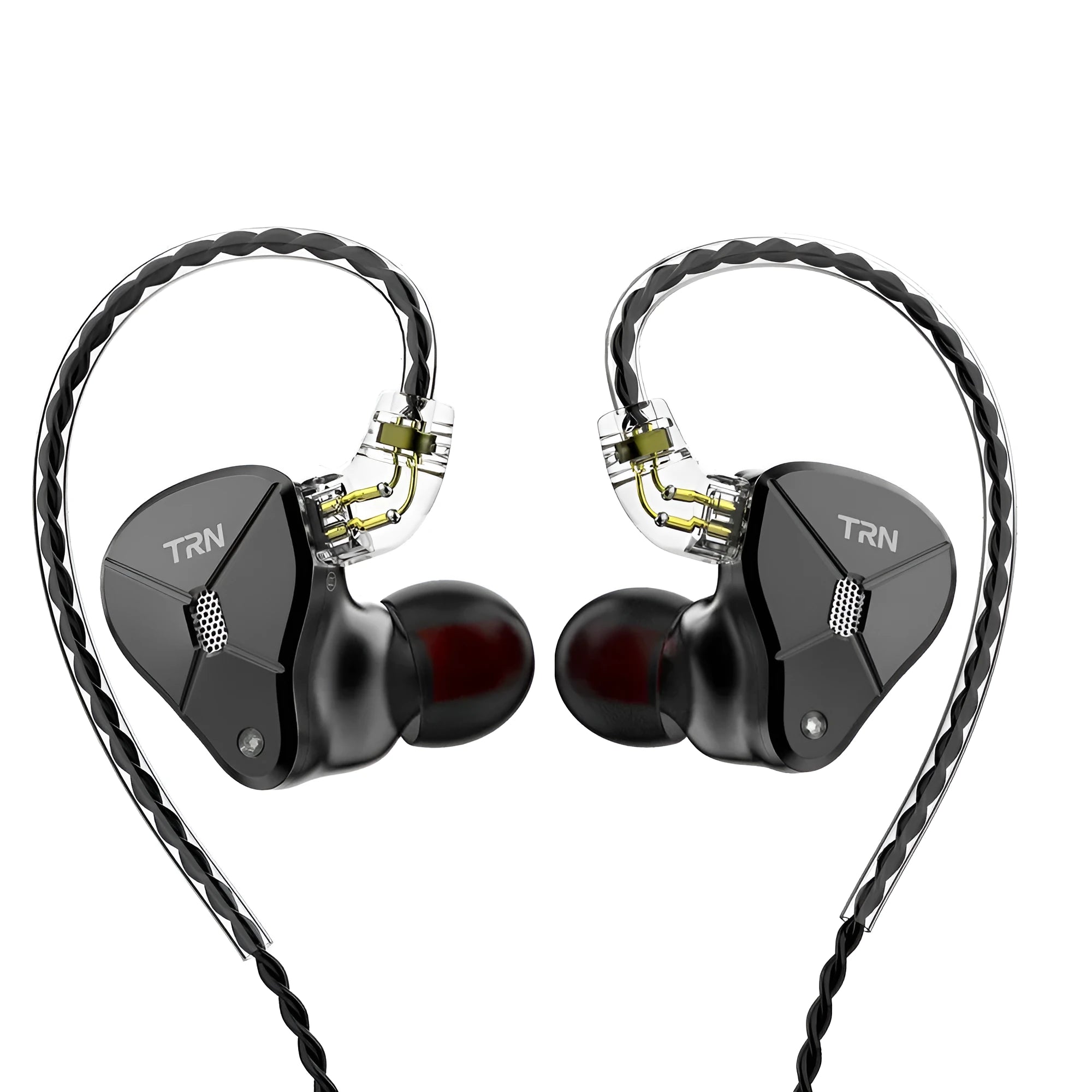 Black in-ear mobile headset with straight 3.5mm plug and TPE cable.