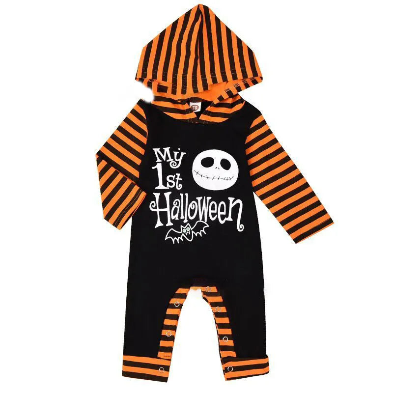 Halloween cotton romper costume with hood and long sleeves in black or brown colour