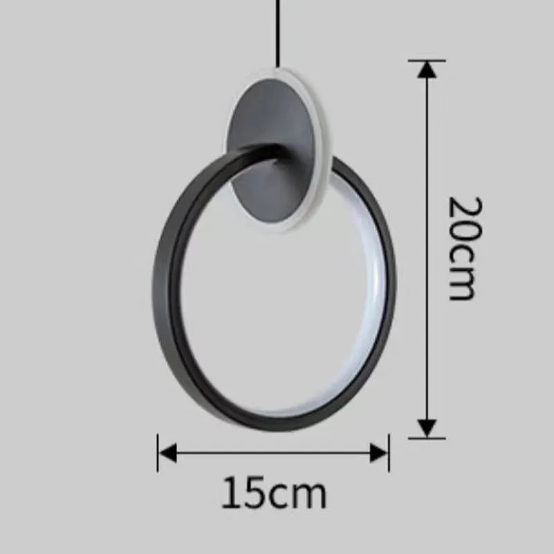 Modern black double-ring Nordic LED chandelier pendant light with adjustable cord