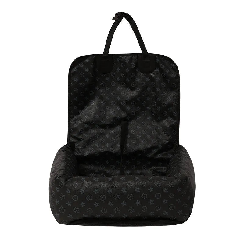Breathable portable pet car seat 45x45x18cm in grey cationic net material for cat or dog travel