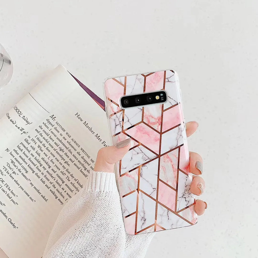Electroplated marbled mosaic TPU phone case for Samsung S10 in grey