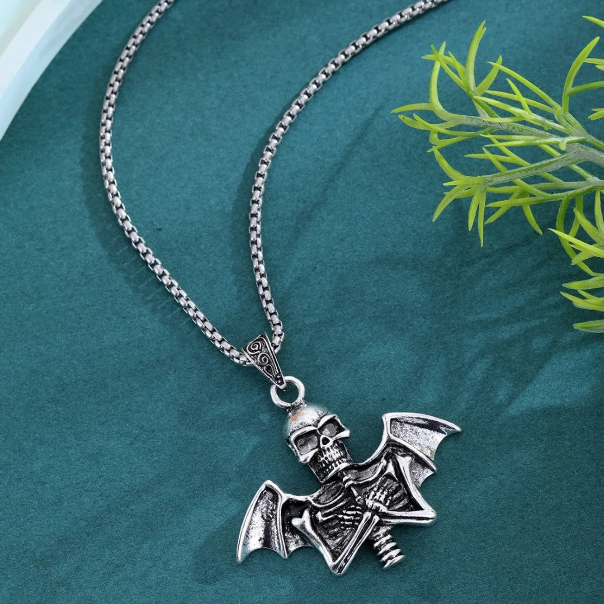 Angel skull retro punk men's collarbone chain necklace with skull pendant, listed colour Angel Skull Necklace