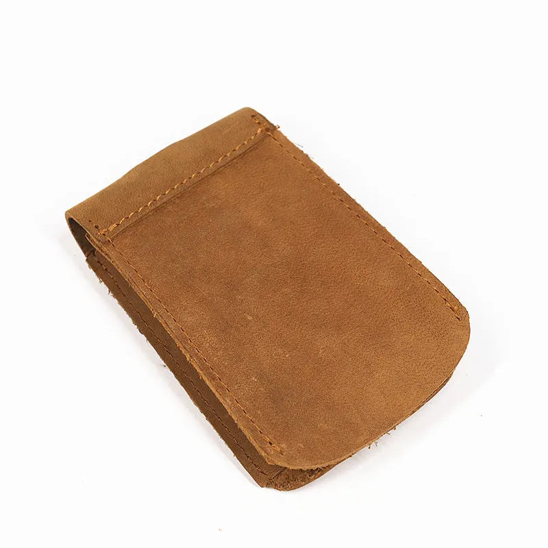 Crazy horse leather key case 7cm by 11.5cm in dark brown colour lying flat
