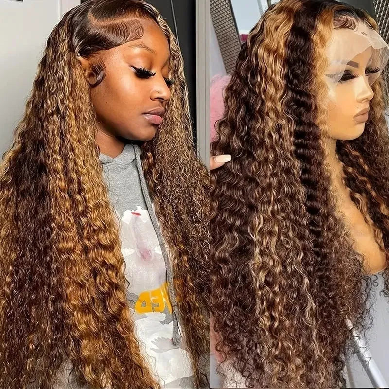 Long curly lace wig with highlight gradient, high-temperature fibre, medium small volume, multiple colours