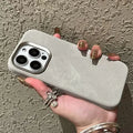 Magnetic leather flannel hard case for iPhone in silver grey colour showing velvet texture