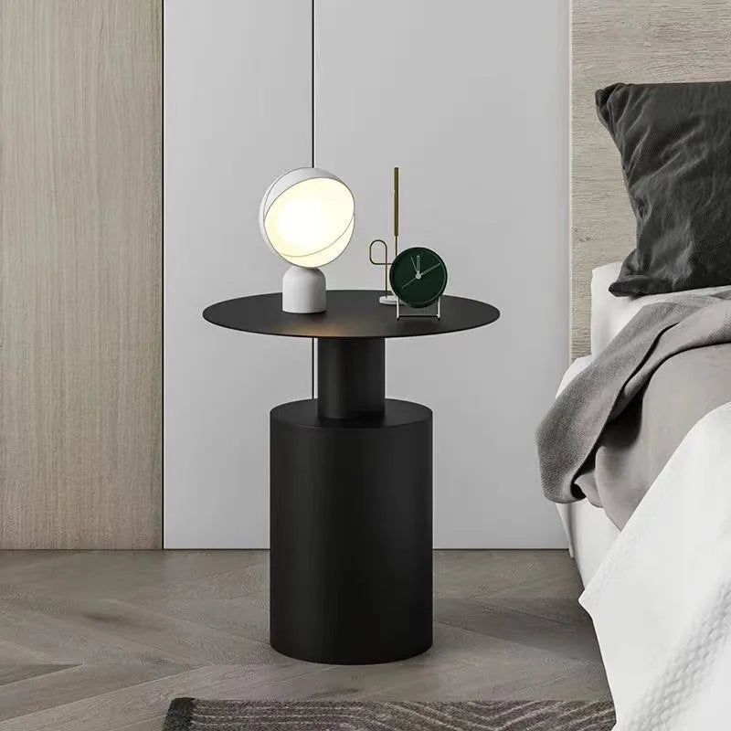 Round Nordic style simple modern metal bedside table in beige