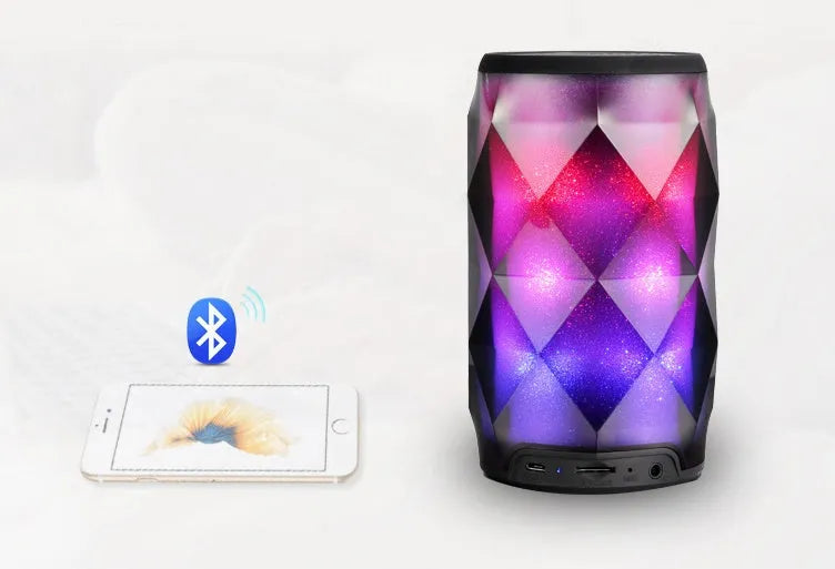 Black crystal diamond-cut Coke can shaped lantern speaker with colourful LED lighting effects