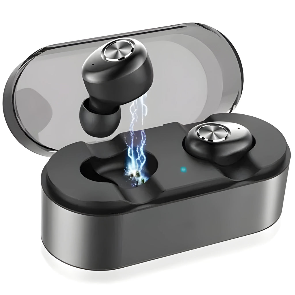 Black wireless Bluetooth headset with call function