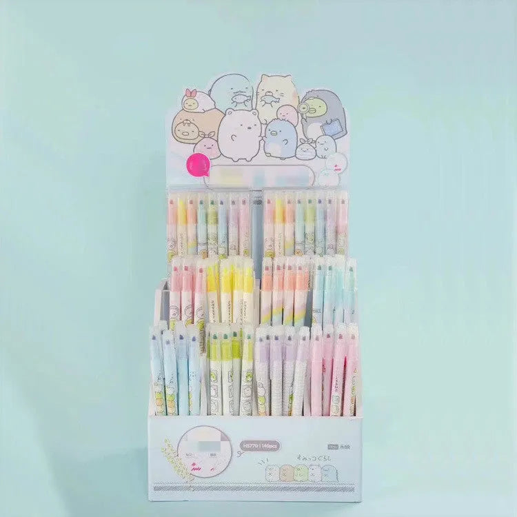Set of eight erasable plastic highlighters measuring 16cm each with a neutral pen
