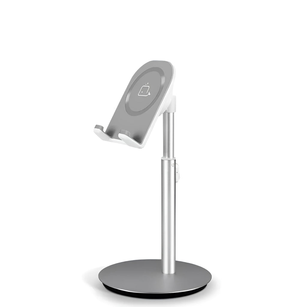 Silver metal computer phone holder S1 model with adjustable arm and universal clip for 3-11 inch devices