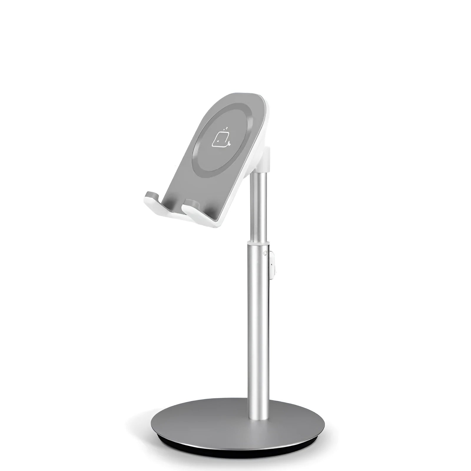 Silver metal computer phone holder S1 model with adjustable arm and universal clip for 3-11 inch devices