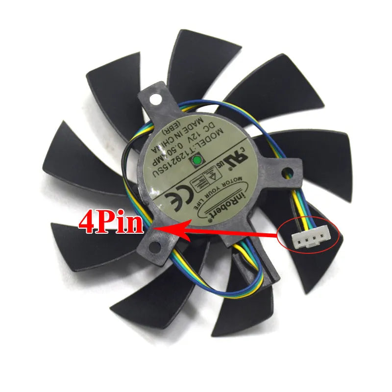 Black 85mm square graphics card cooling fan with a 4-pin connector.