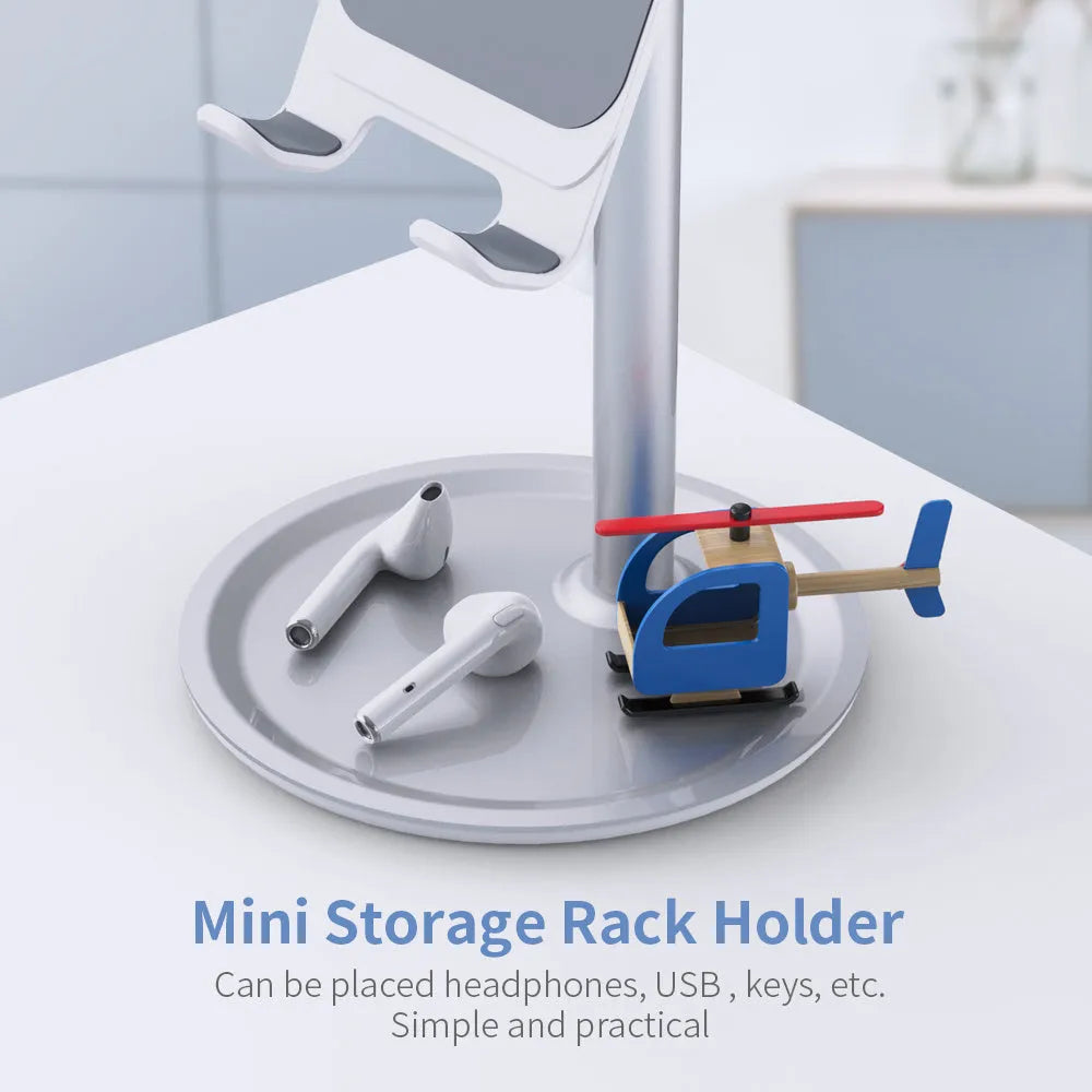 Aluminium alloy mobile phone and tablet desk stand in black and white colour options