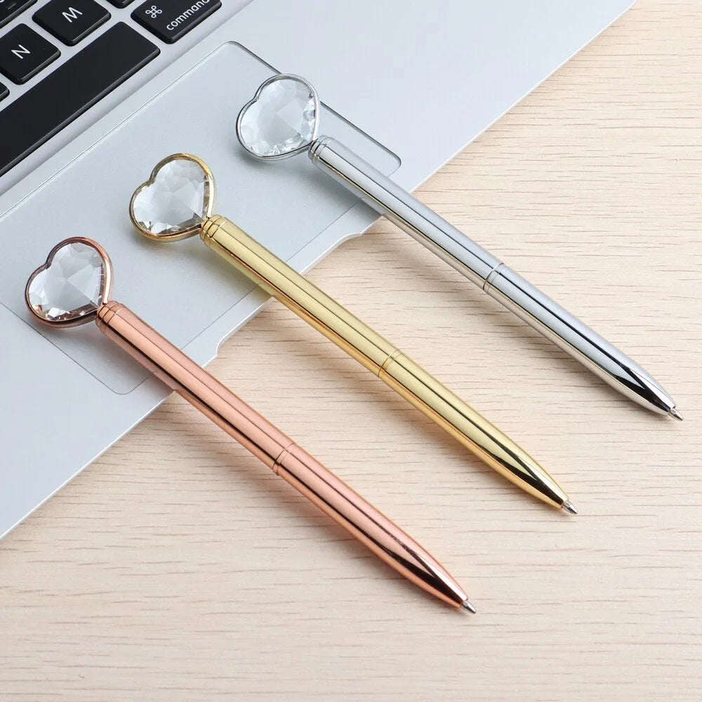 Creative Crystal Love Ball Metal Pen in golden, rose gold, or silver colour with crystal detail