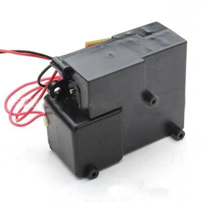 Black electronic smoke box accessory for 1/16 scale RC tank models on a grey surface.