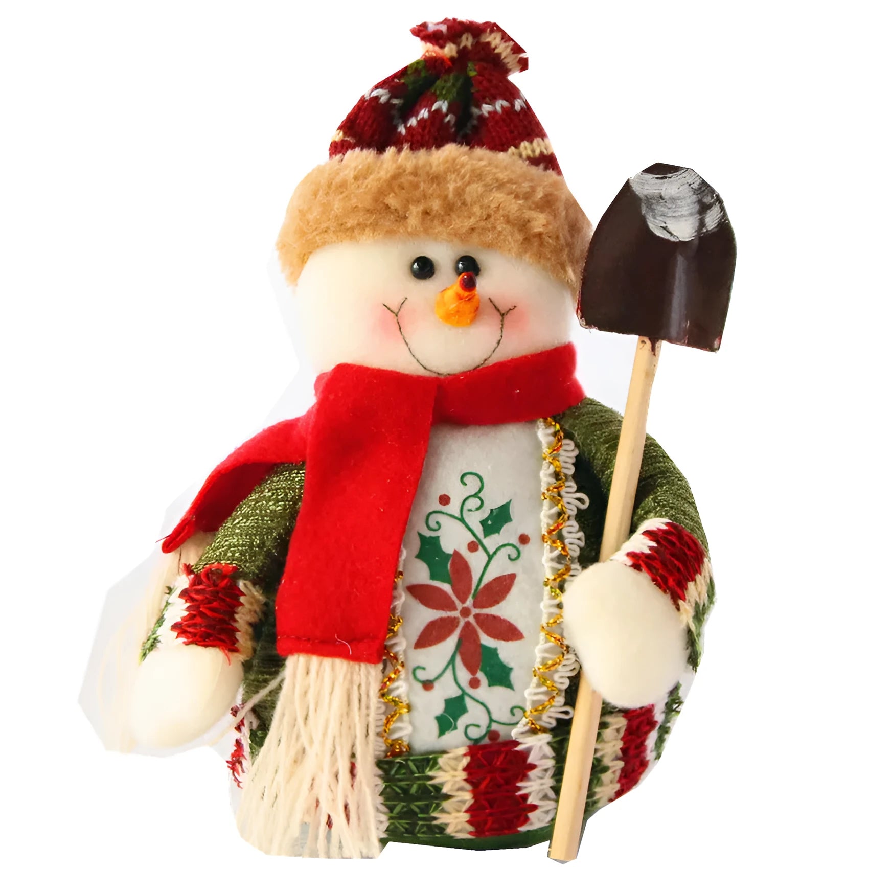 Red, green and white flannel snowman Christmas decorations measuring 18cm by 13cm