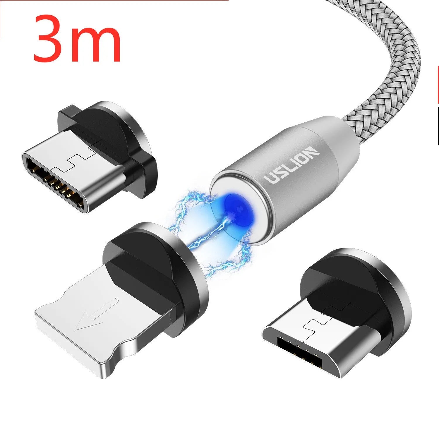 USLION circular magnetic charging cable with aluminium alloy housing and LED indicator