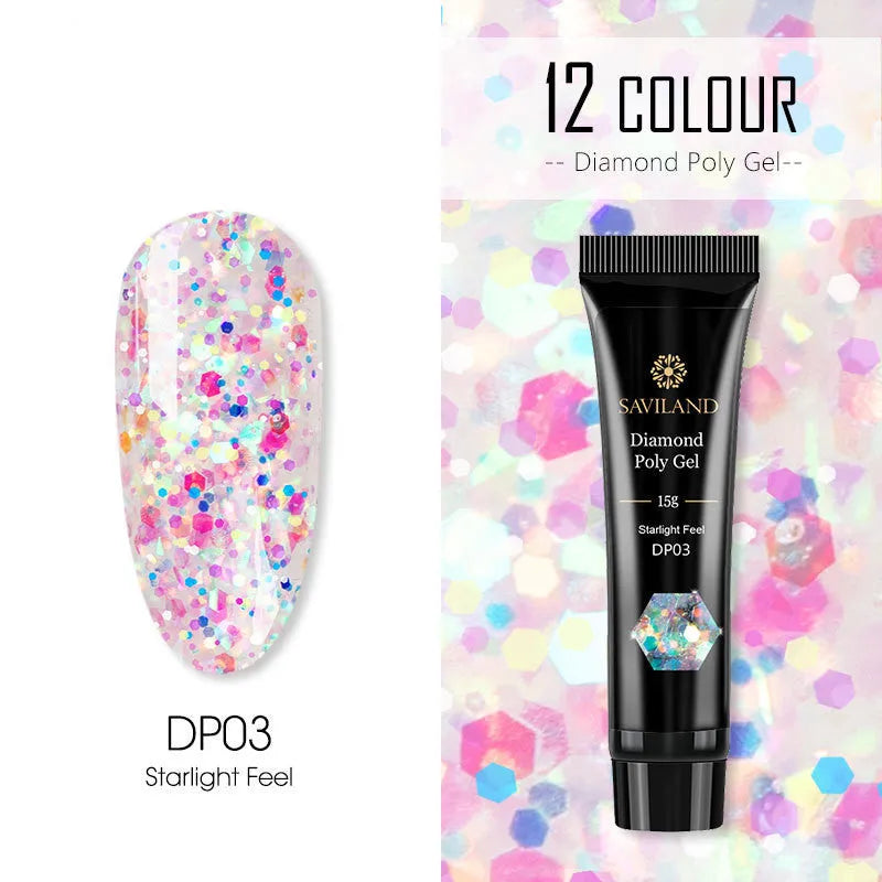 Bright nail polish bottle in colour DP01 with sequin crystal glitter extension glue, 15g resin formula