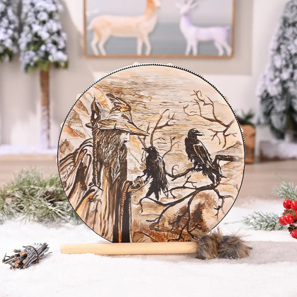 25cm decorative drum with Tree of Life flower surface design, national style, half-handmade