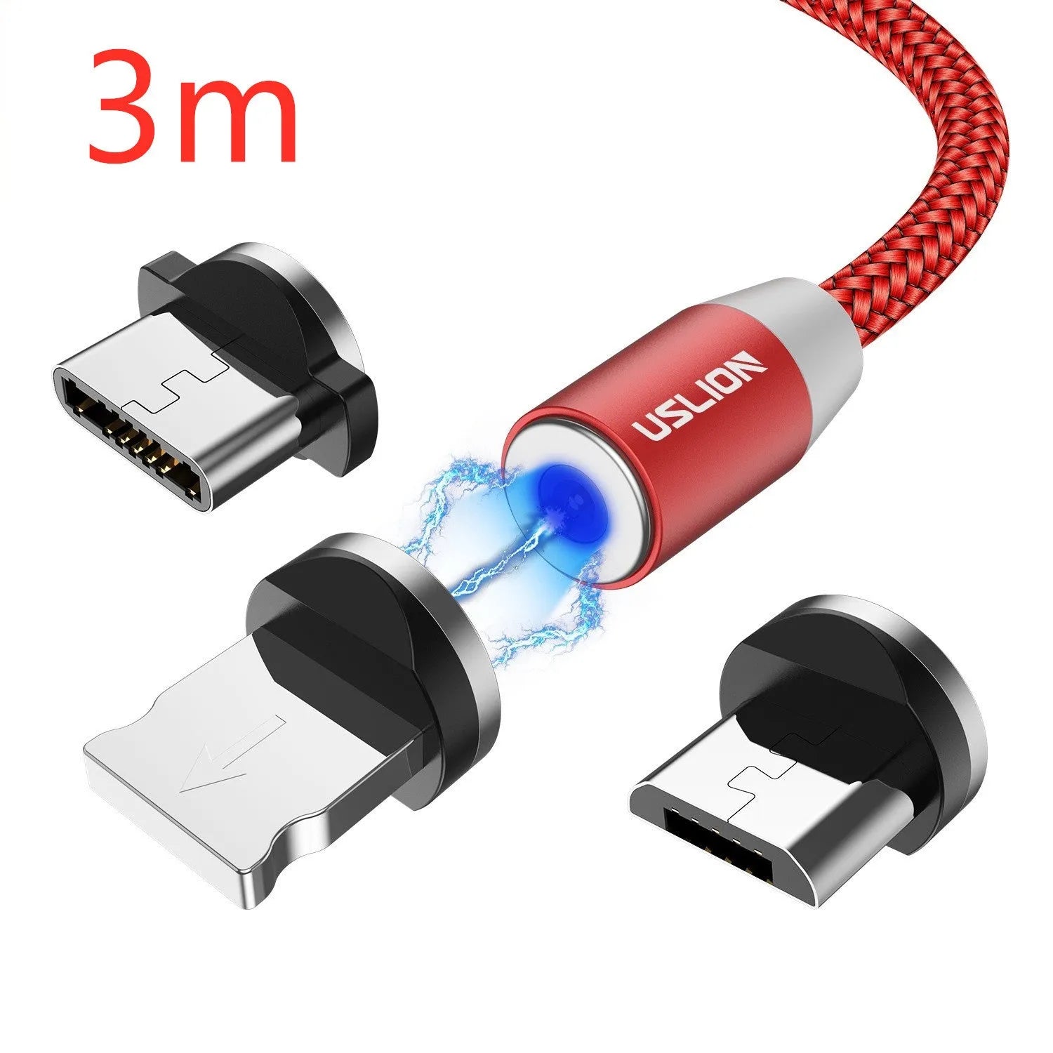 USLION circular magnetic charging cable with aluminium alloy housing and LED indicator