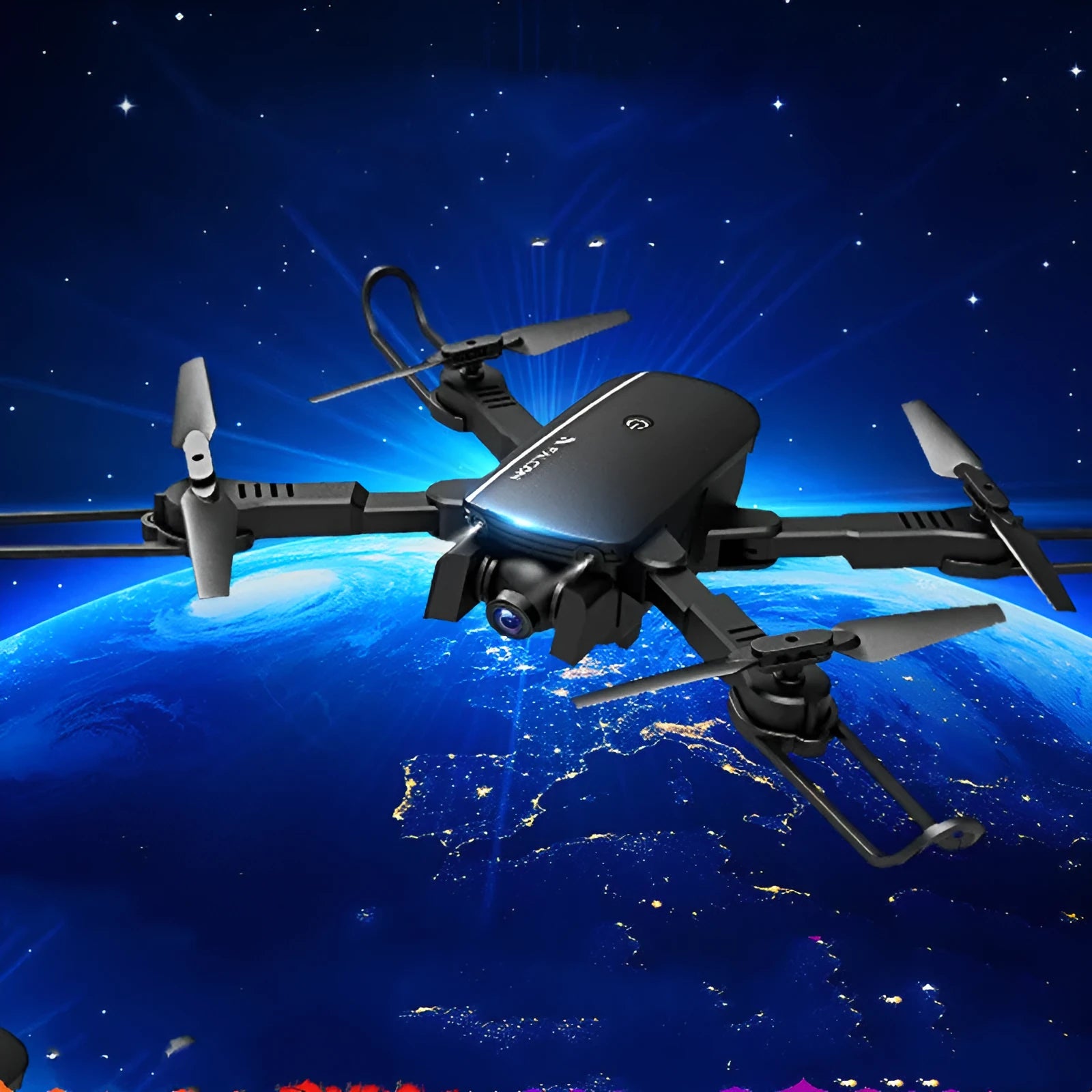 4K HD professional remote control quadcopter in black with one-key return and headless mode